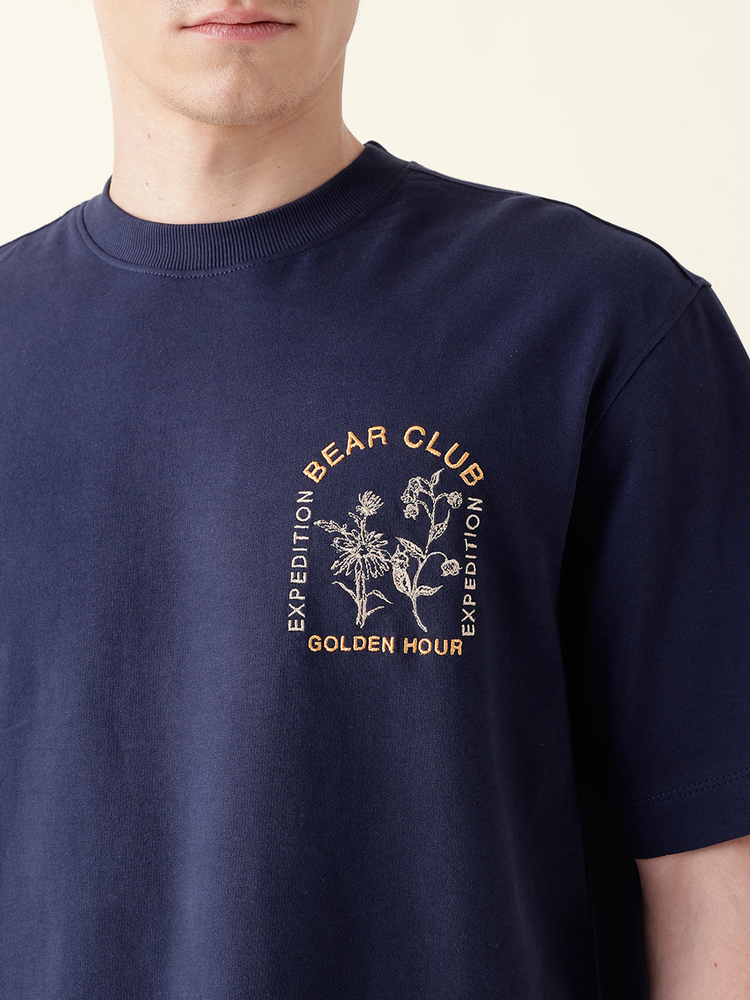 Men Blue Half Sleeve Oversize T-Shirt