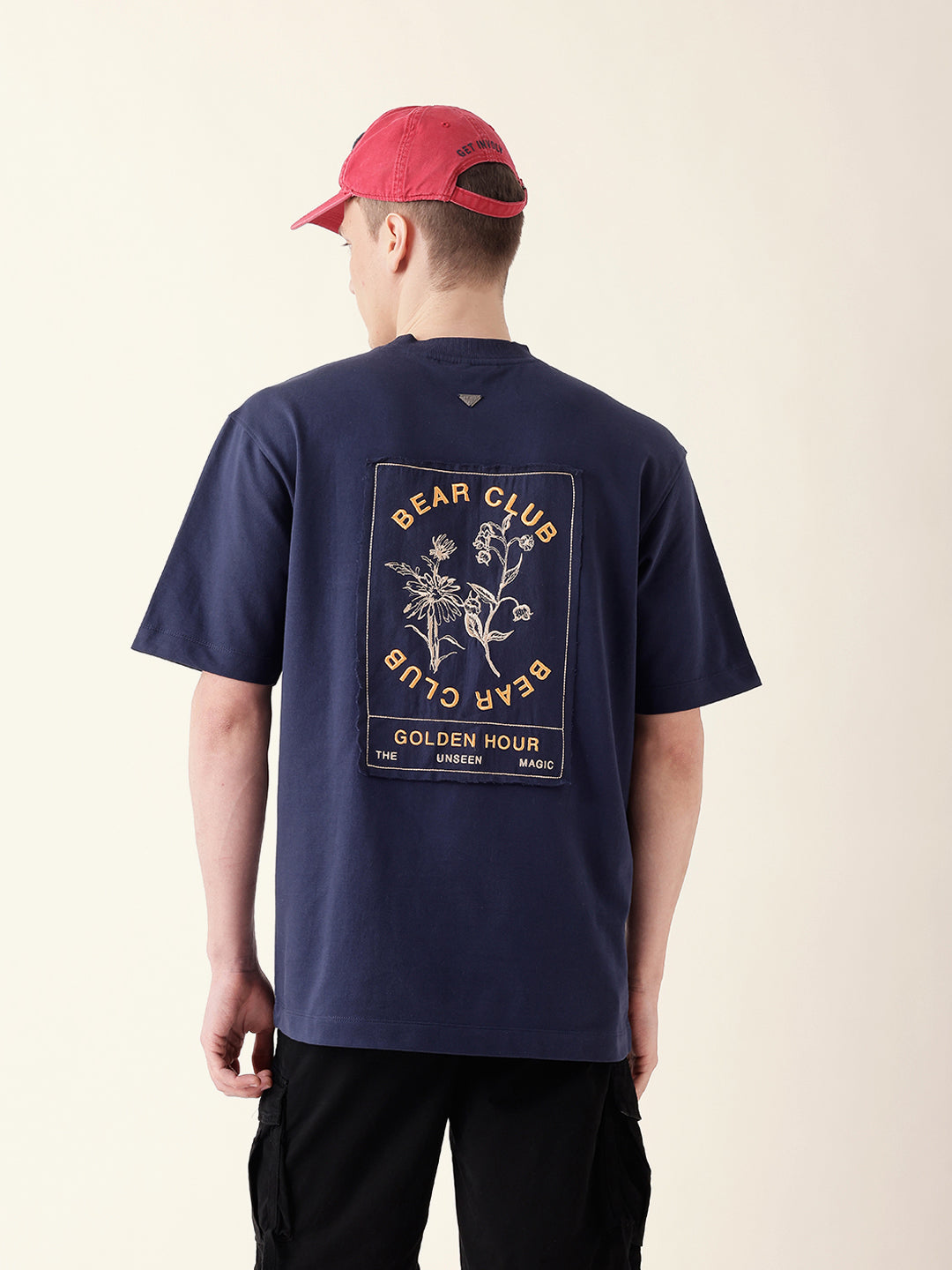 Men Blue Half Sleeve Oversize T-Shirt