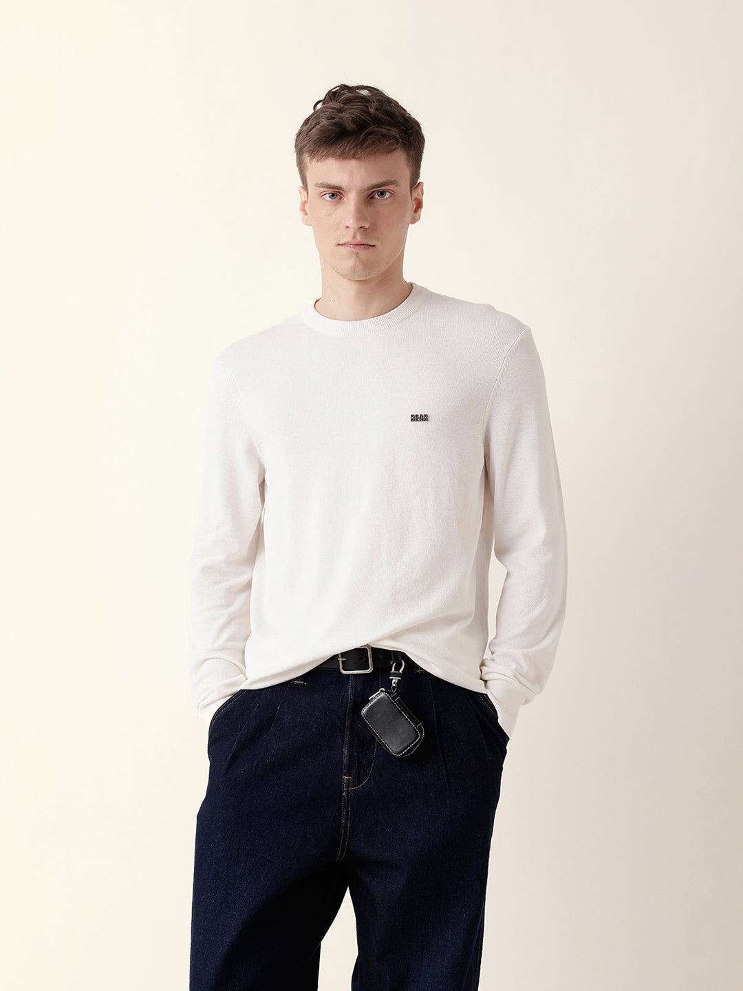 Men White Full Sleeve Regular T-Shirt