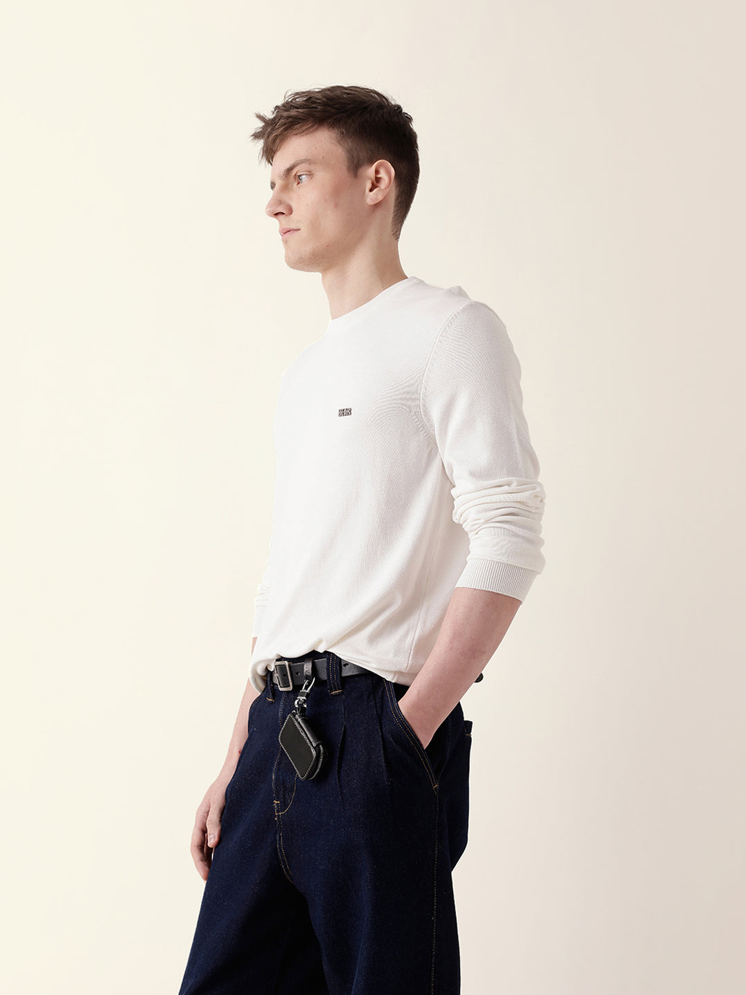Men White Full Sleeve Regular T-Shirt