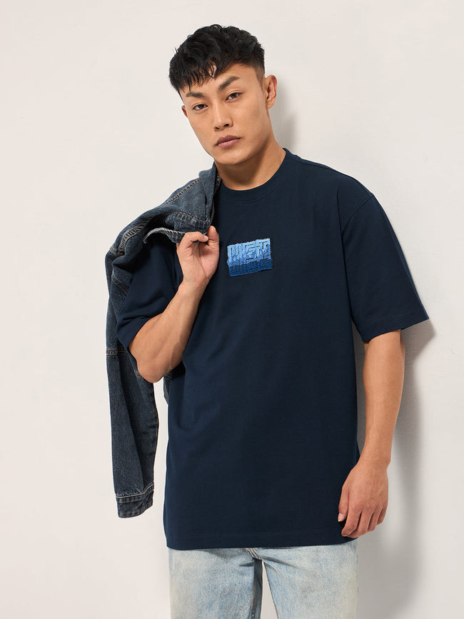 Men Navy Blue Oversized T-Shirt