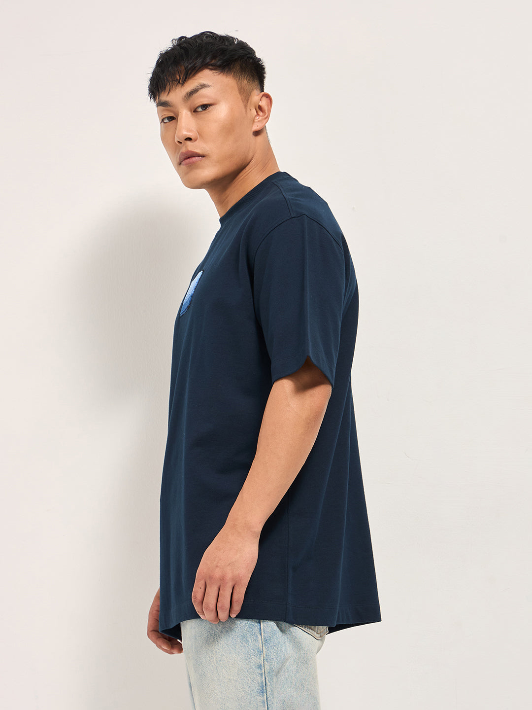Men Navy Blue Oversized T-Shirt