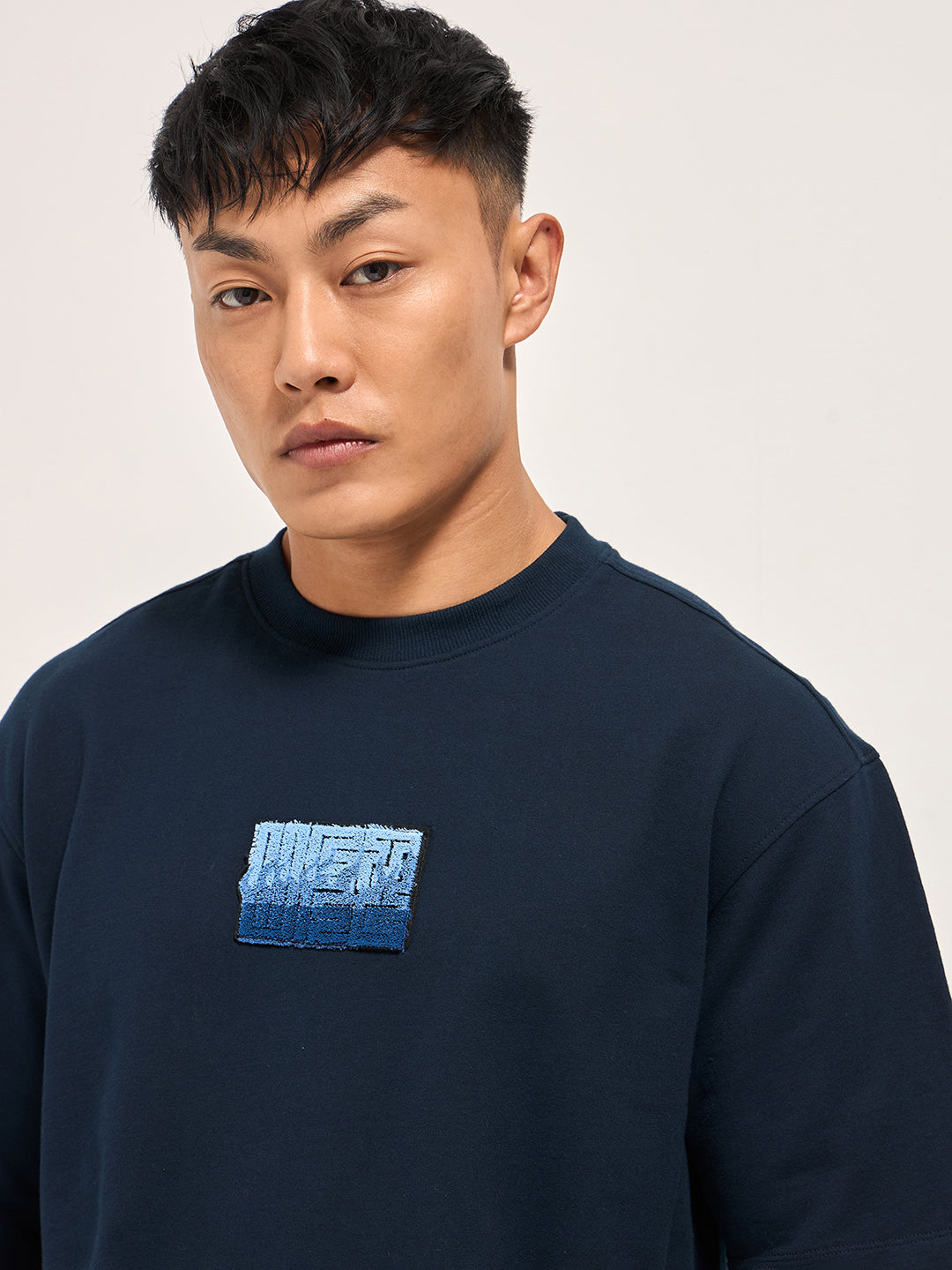 Men Navy Blue Oversized T-Shirt