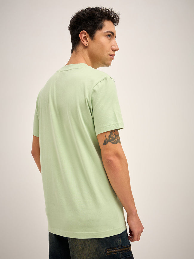 Men Green Solid Crew Neck Regular Fit T-Shirt
