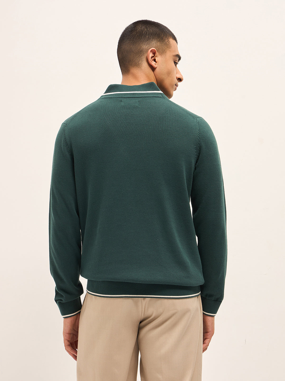 Men Green Textured Slim Fit Full Sleeve T-shirt