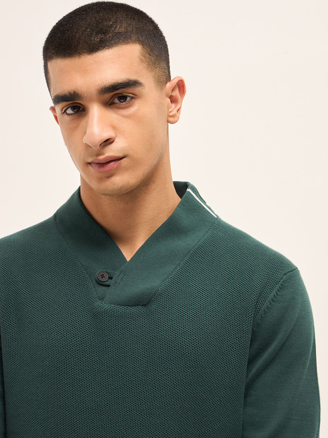 Men Green Textured Slim Fit Full Sleeve T-shirt