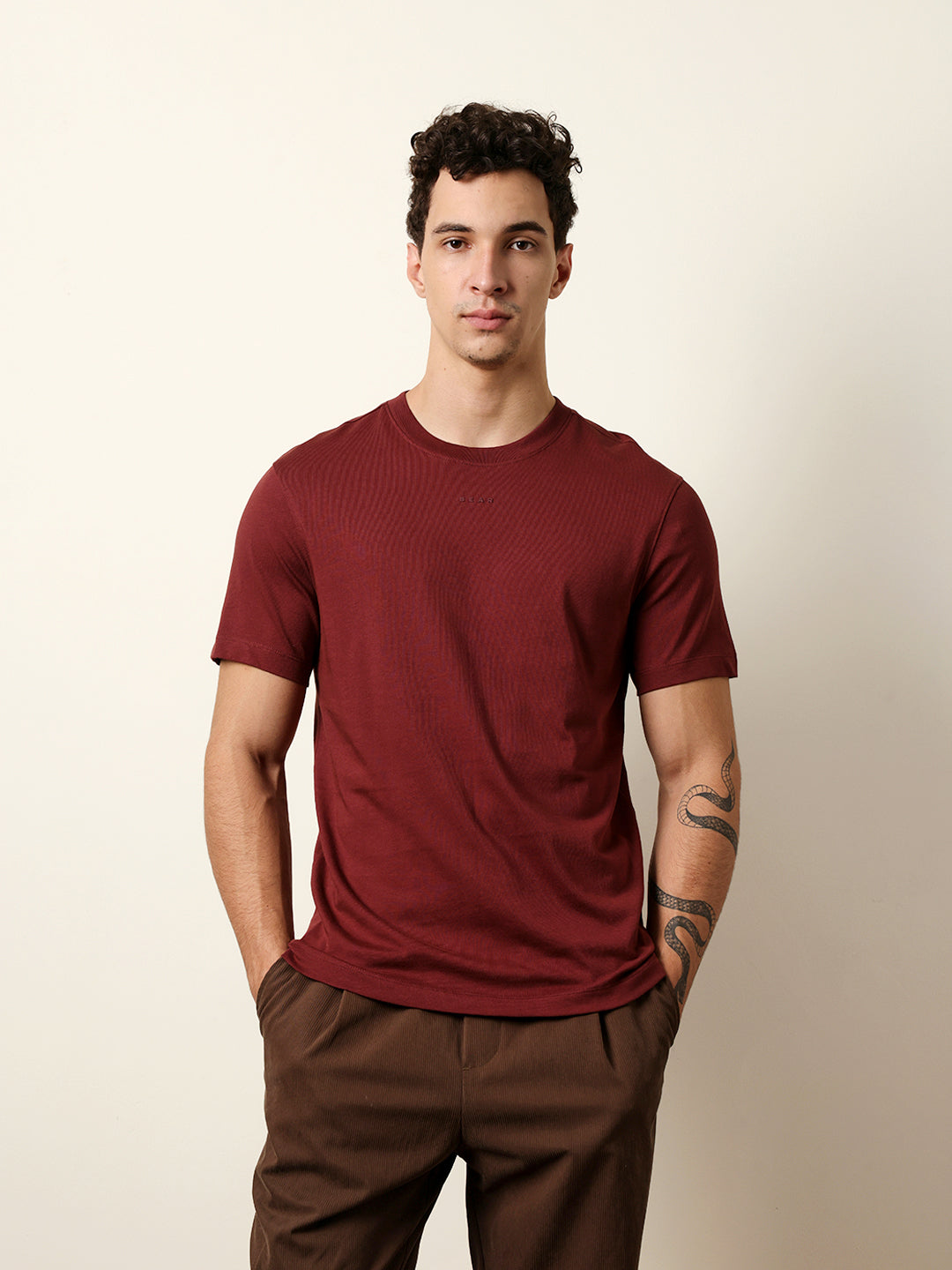 Men Maroon Half Sleeve Regular T-Shirt