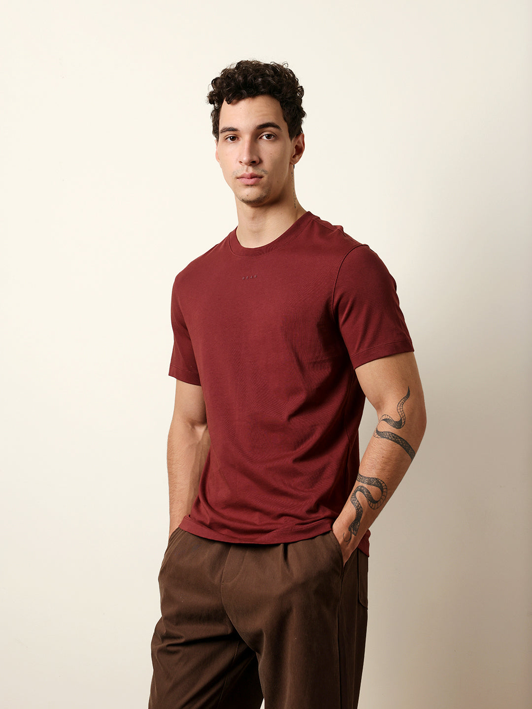 Men Maroon Half Sleeve Regular T-Shirt