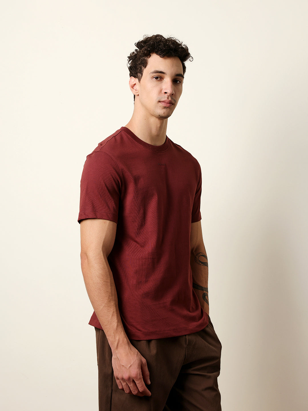 Men Maroon Half Sleeve Regular T-Shirt