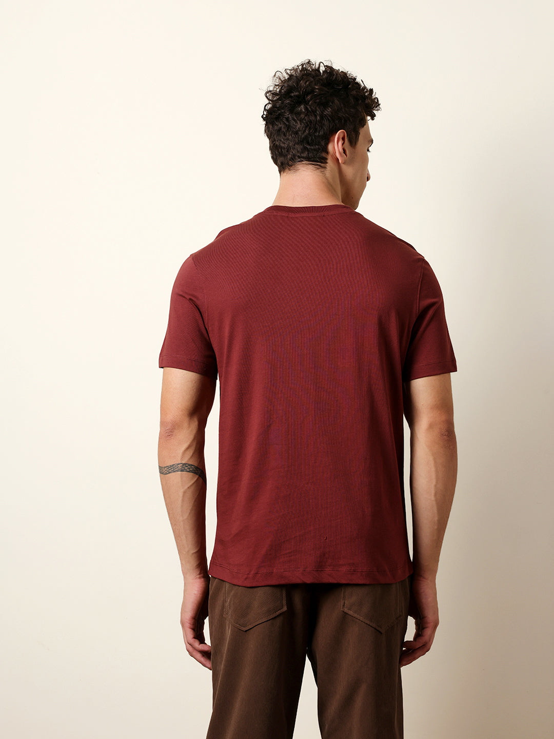 Men Maroon Half Sleeve Regular T-Shirt