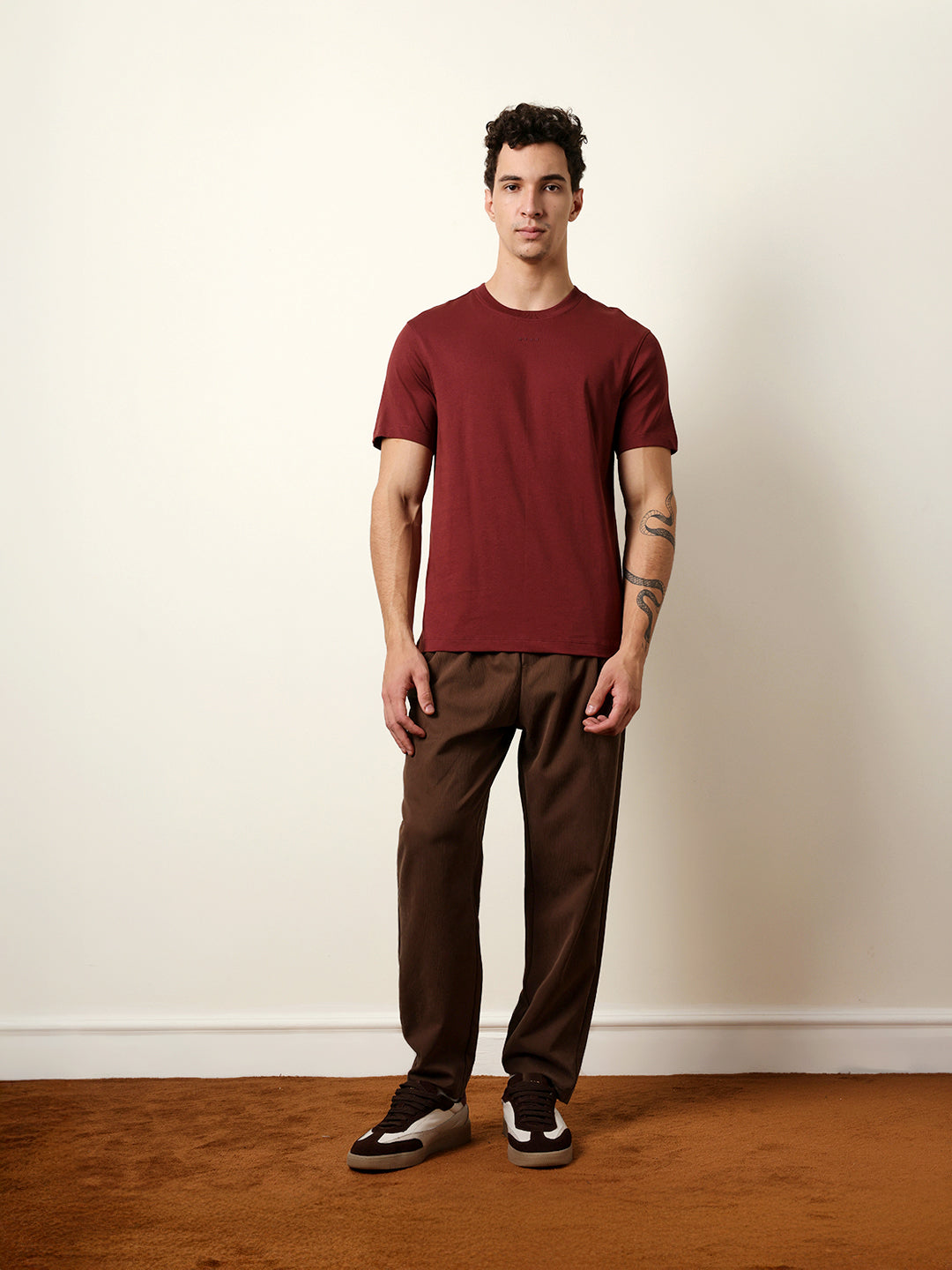Men Maroon Half Sleeve Regular T-Shirt