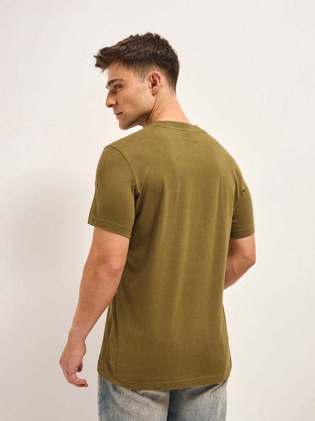 Men Olive Solid Crew Neck Regular Fit T-Shirt