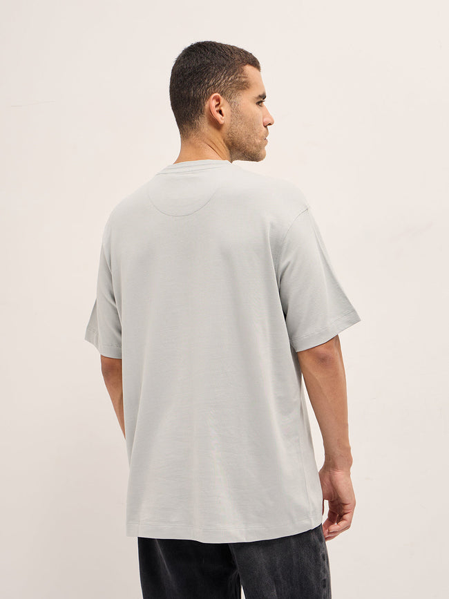 Men Grey Printed Oversized Crew Neck T-shirt