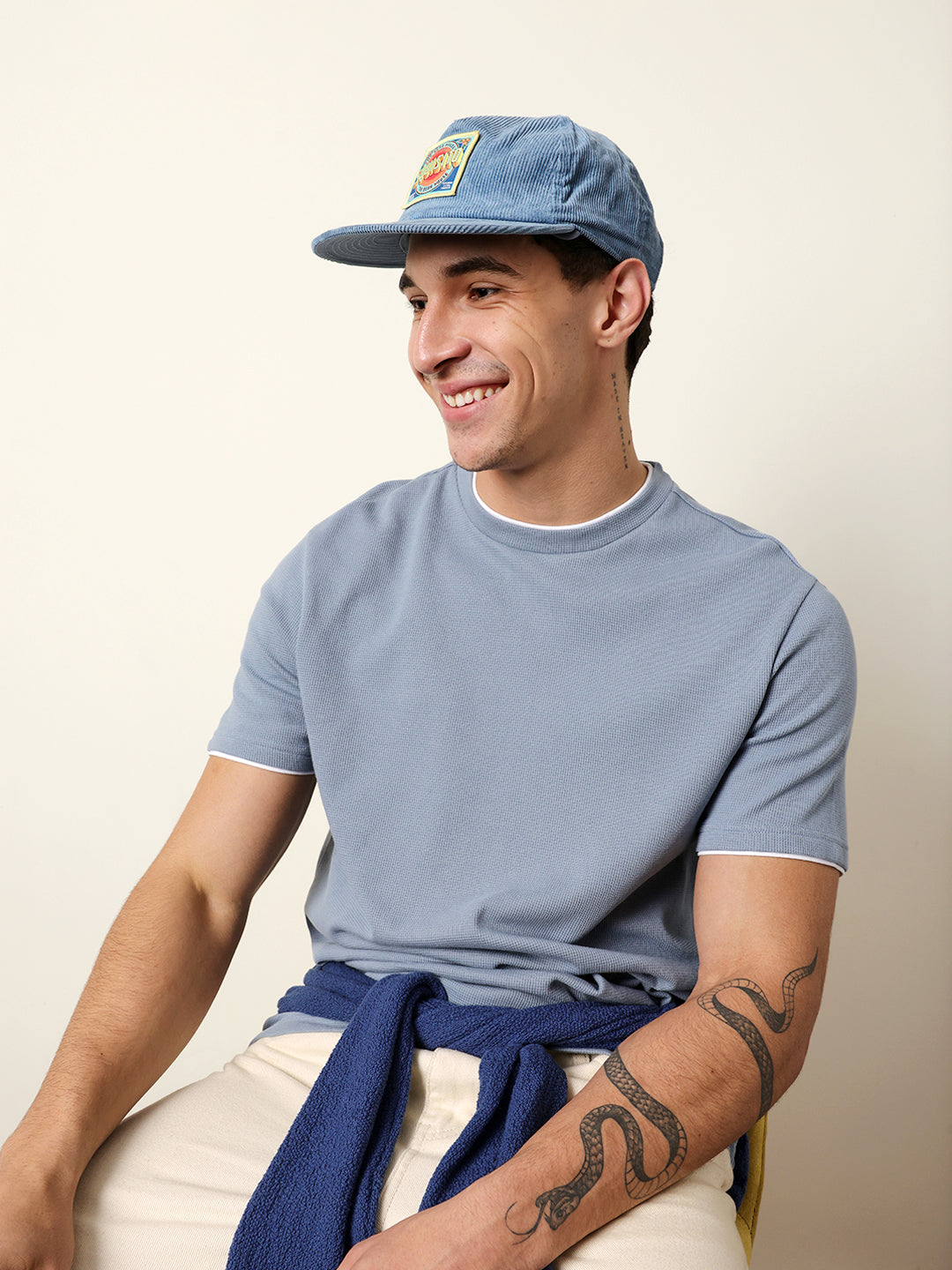 Men Blue Half Sleeve Regular T-Shirt