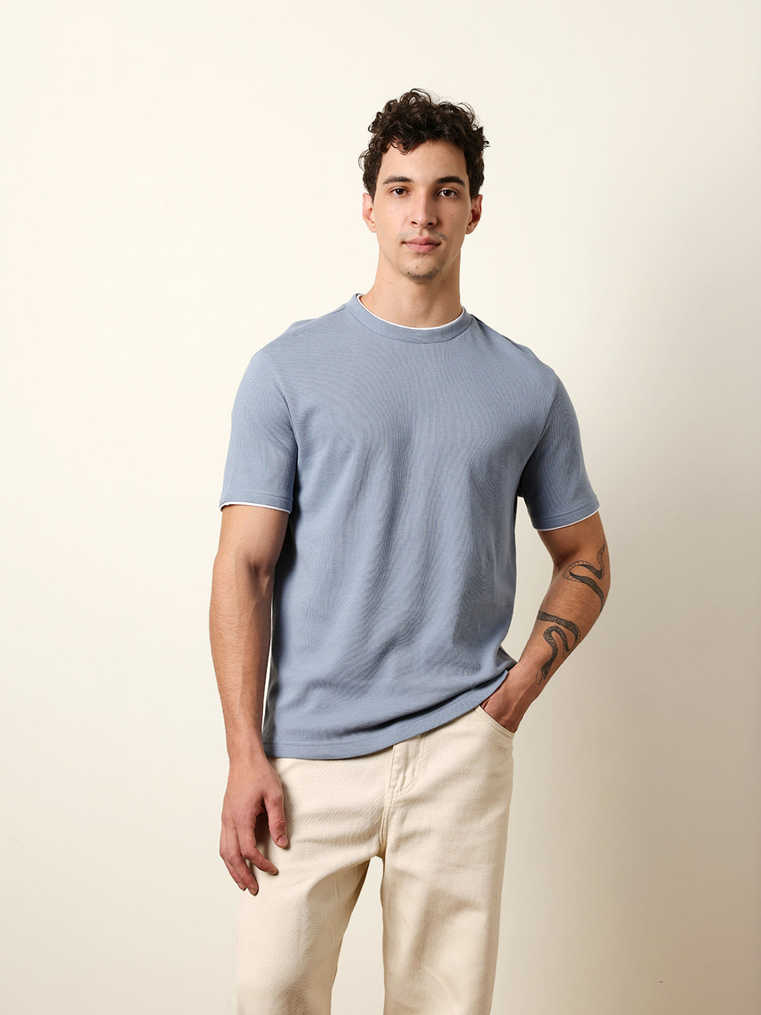 Men Blue Half Sleeve Regular T-Shirt