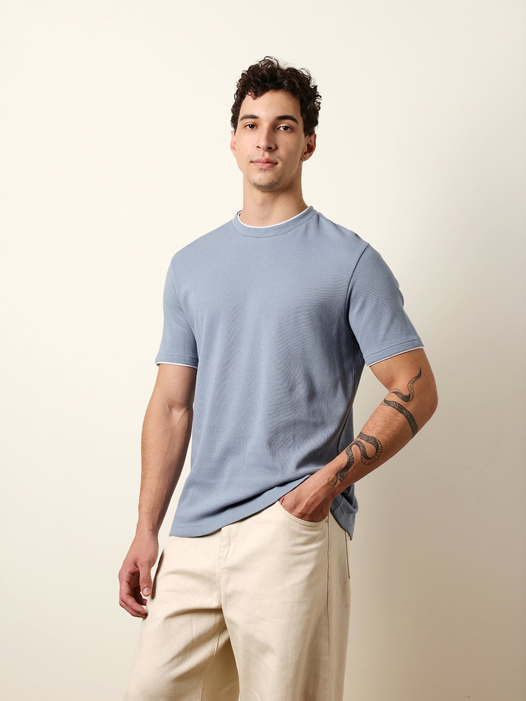 Men Blue Half Sleeve Regular T-Shirt