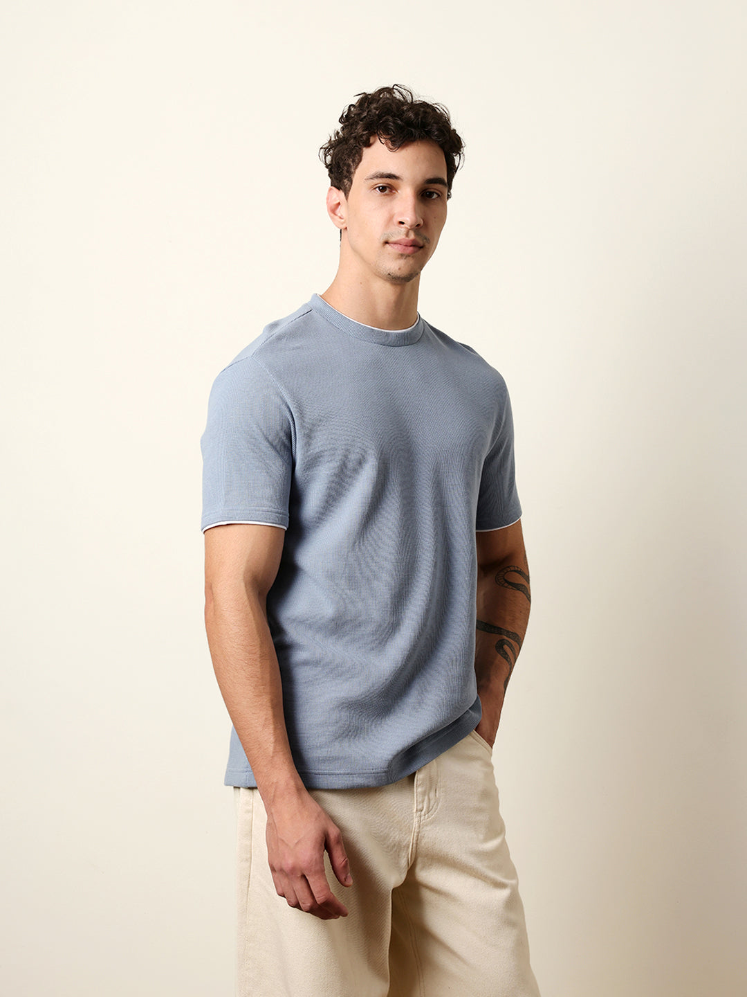 Men Blue Half Sleeve Regular T-Shirt