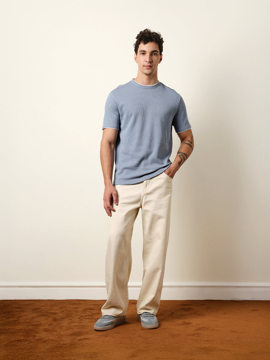 Men Blue Half Sleeve Regular T-Shirt