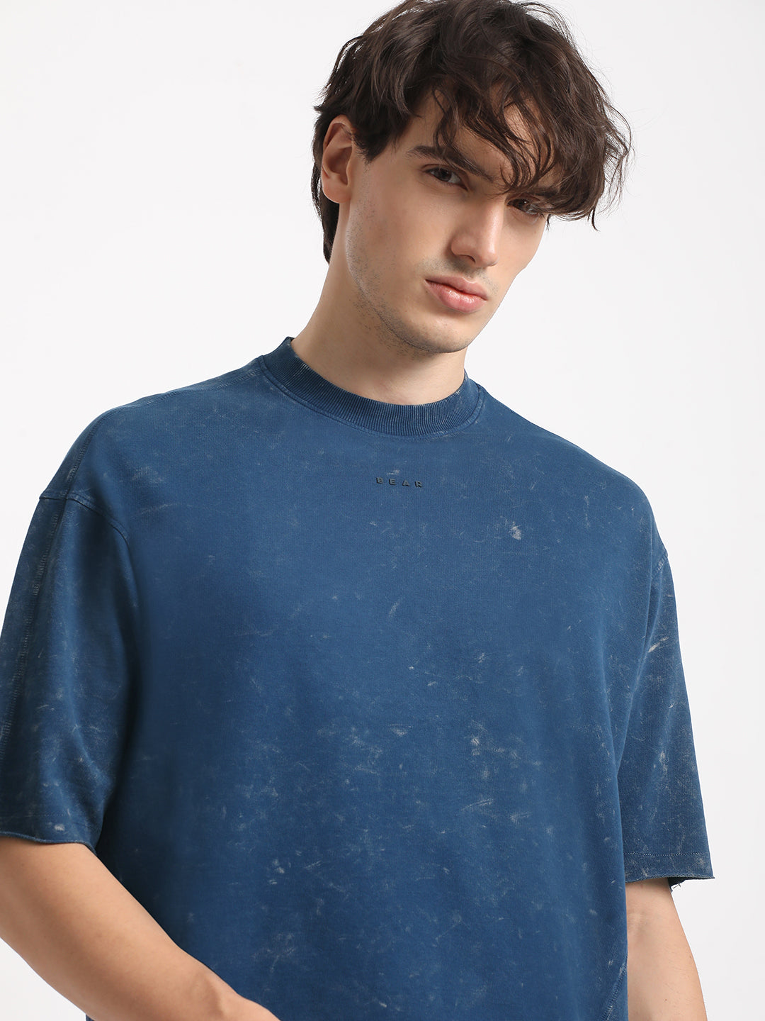 Men Blue Tie and Dye Oversized Fit Round Neck T-shirt