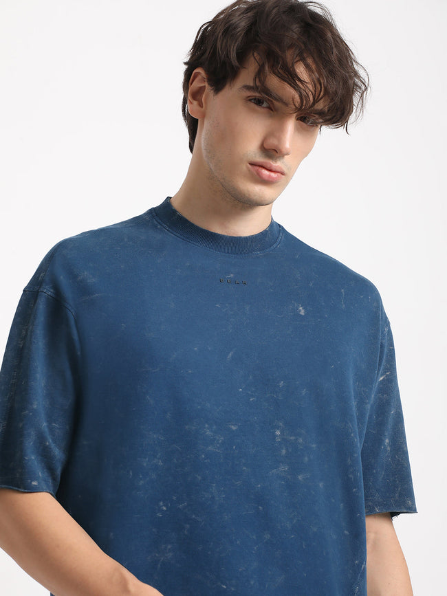 Men Blue Tie and Dye Oversized Fit Round Neck T-shirt