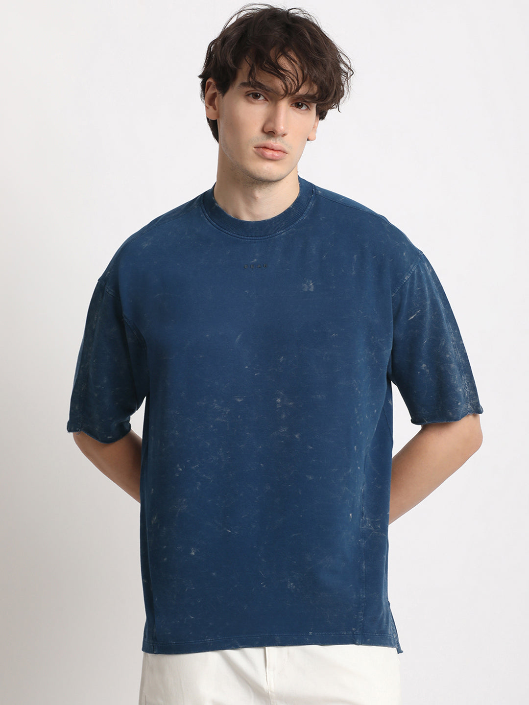 Men Blue Tie and Dye Oversized Fit Round Neck T-shirt