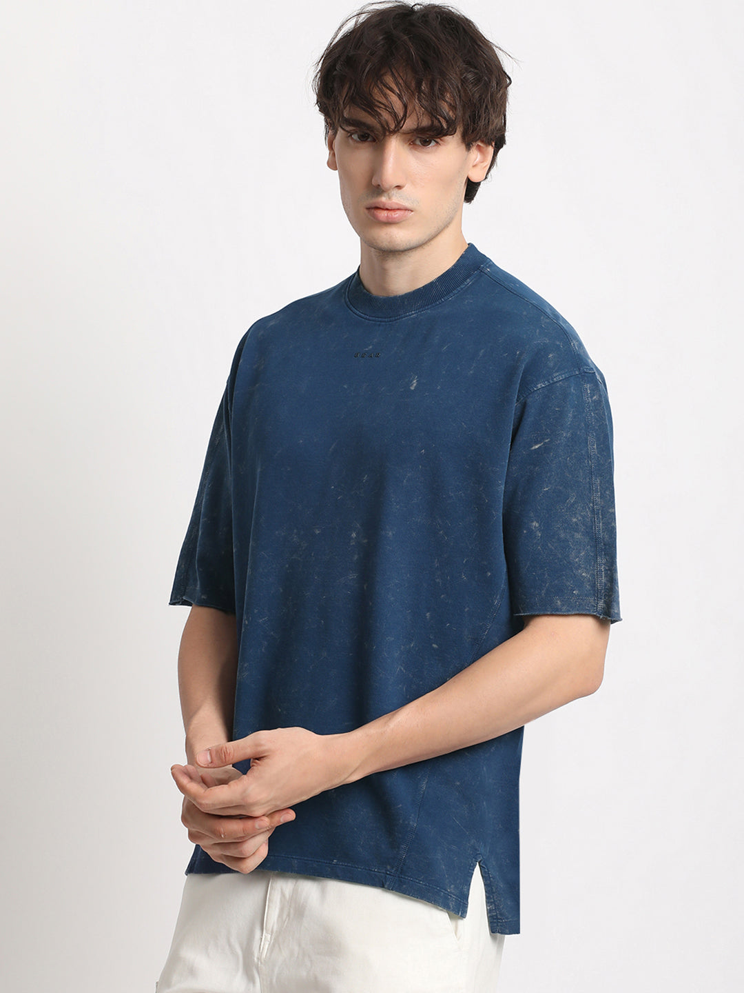 Men Blue Tie and Dye Oversized Fit Round Neck T-shirt