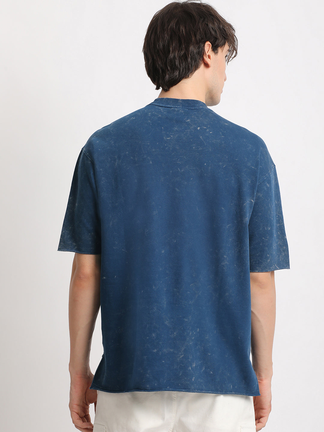 Men Blue Tie and Dye Oversized Fit Round Neck T-shirt