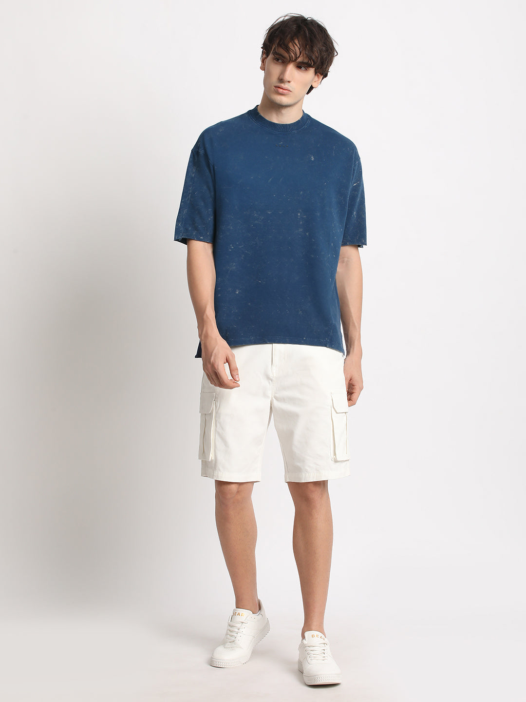 Men Blue Tie and Dye Oversized Fit Round Neck T-shirt