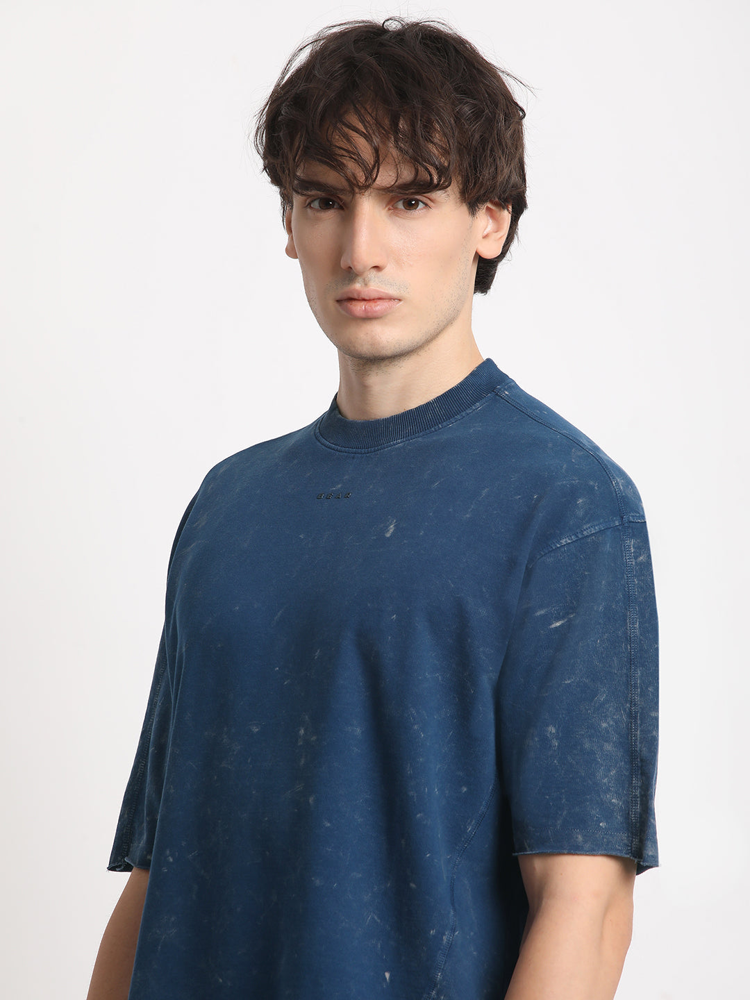 Men Blue Tie and Dye Oversized Fit Round Neck T-shirt