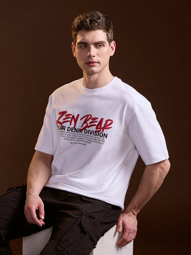 Men White Oversize Graphic Print Crew Neck T-shirt
