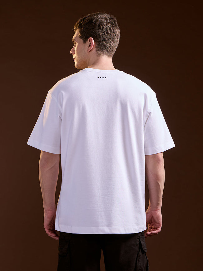 Men White Oversize Graphic Print Crew Neck T-shirt