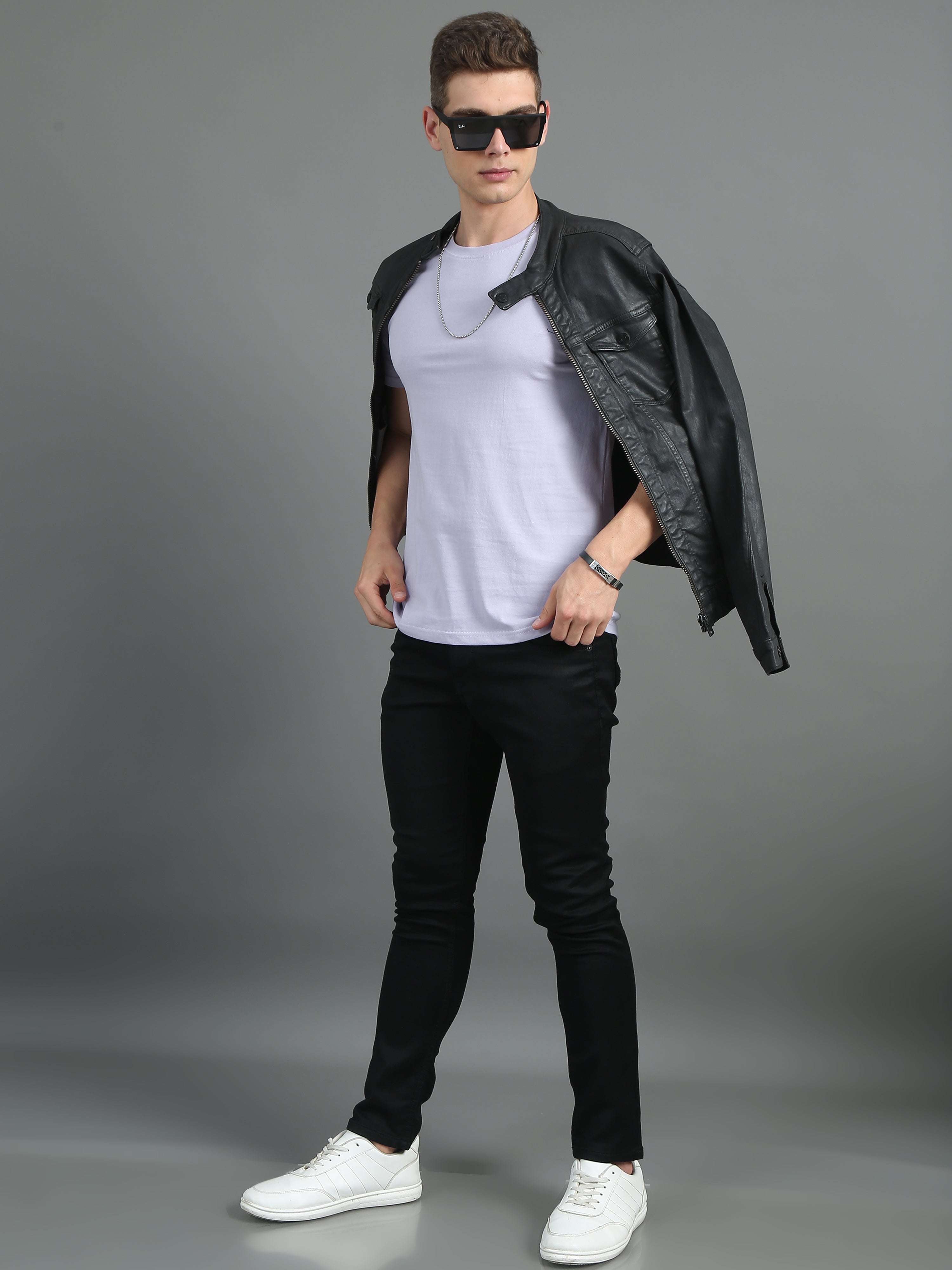 Men Plain Lavender T-Shirt