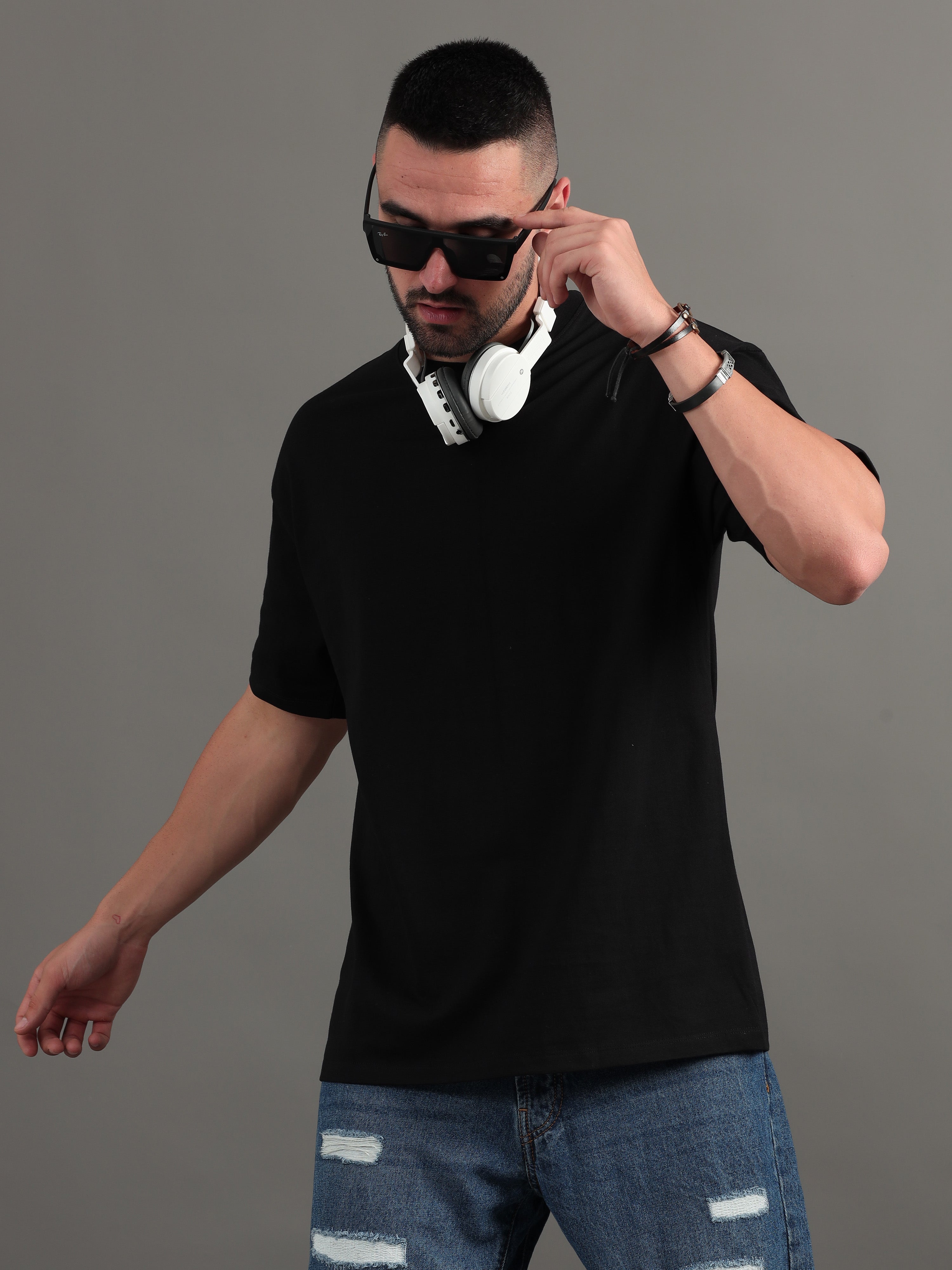 Men Chill and Relax Black Oversized T-Shirt