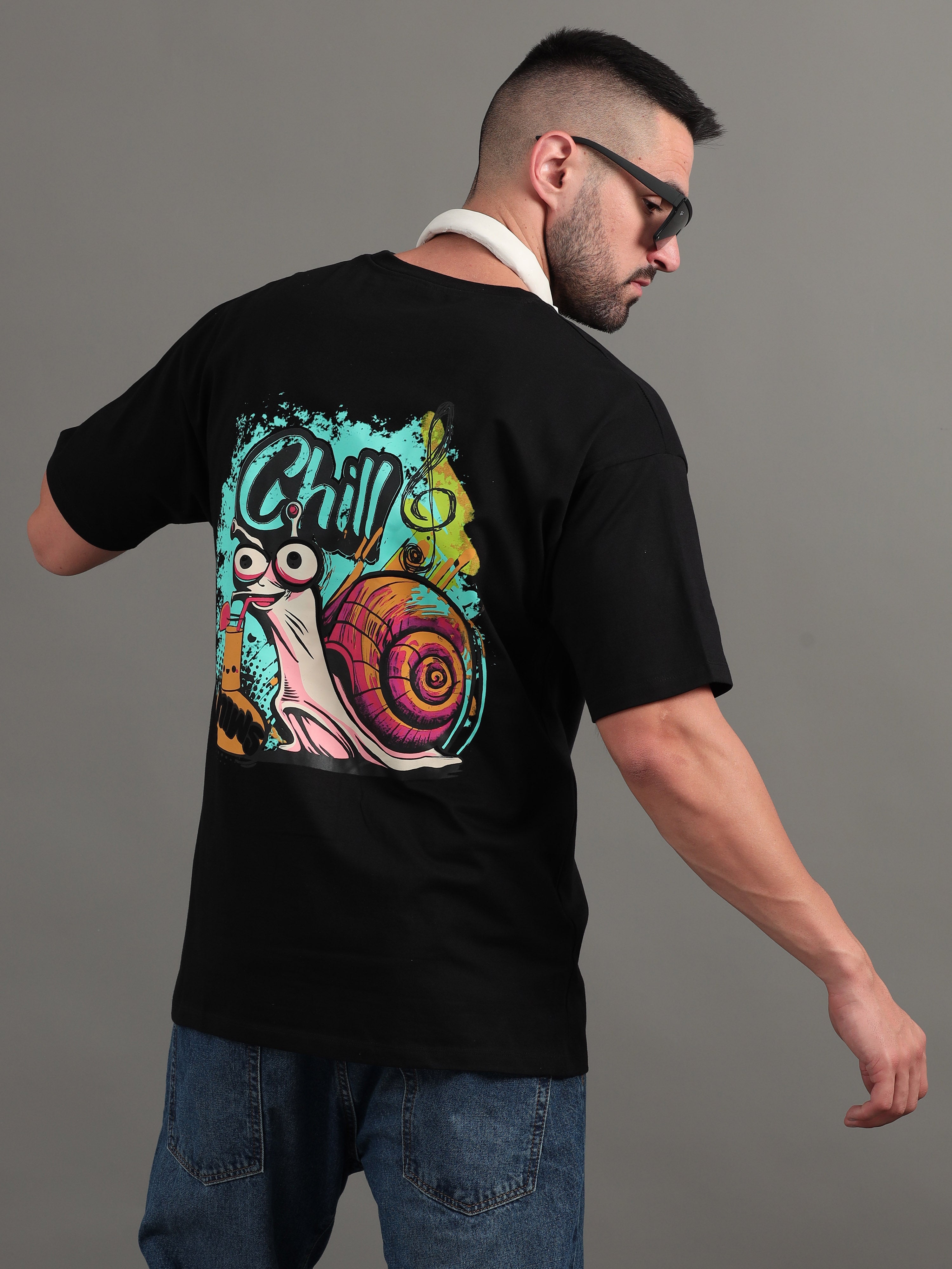 Men Chill and Relax Black Oversized T-Shirt