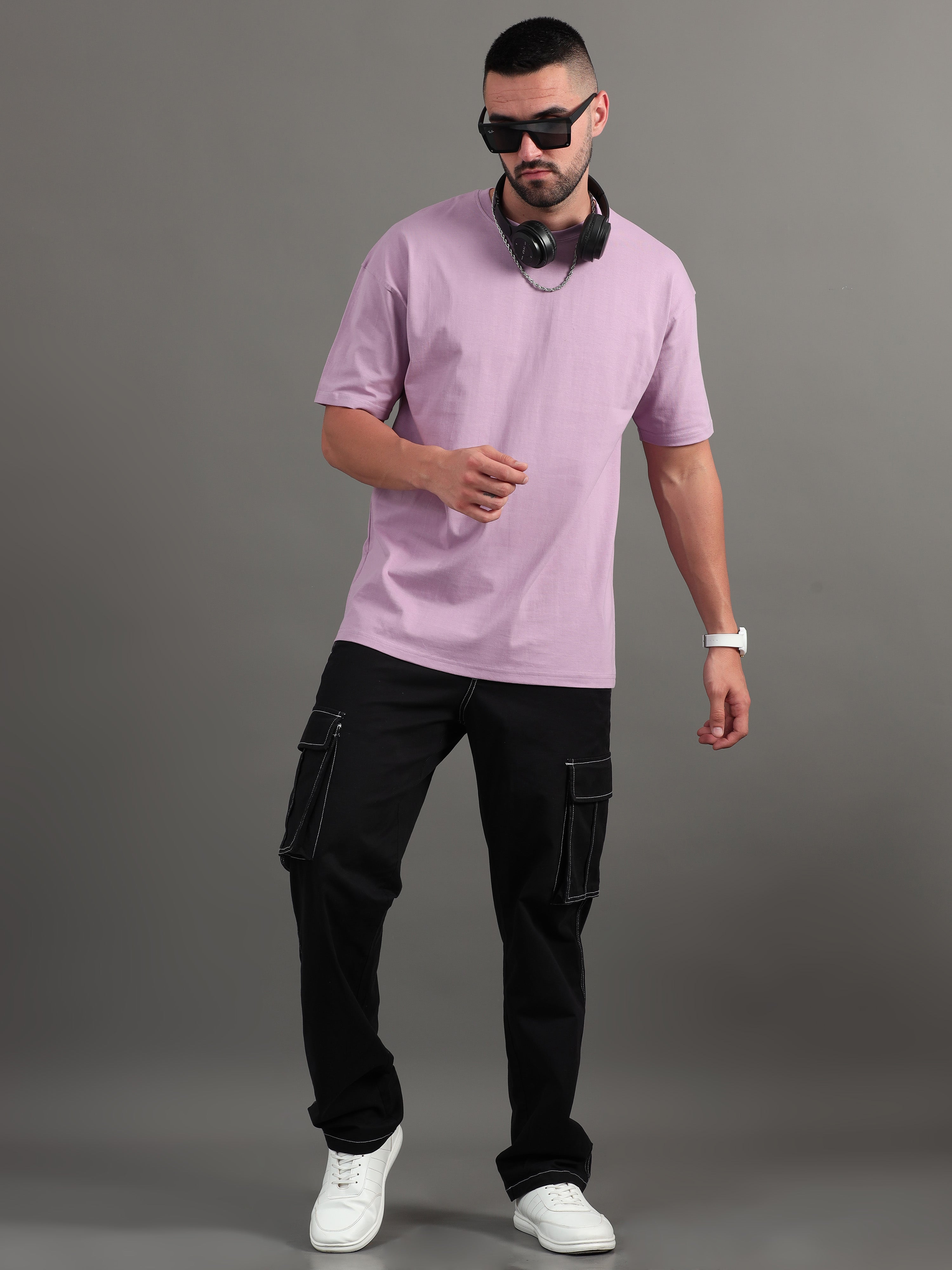 Men Bee Happy Lavender Oversized T-Shirt