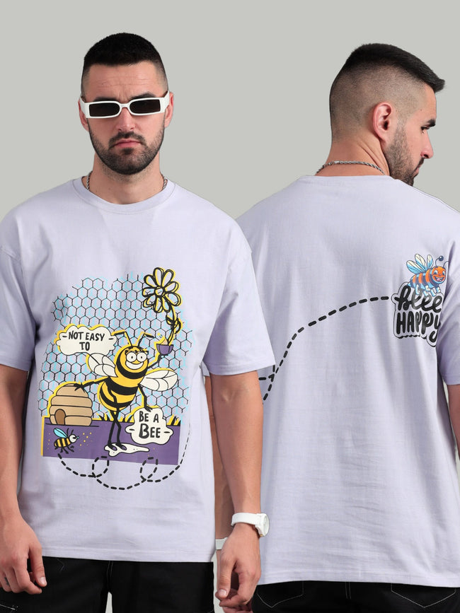 Men Bee Happy Lavender Oversized T-Shirt