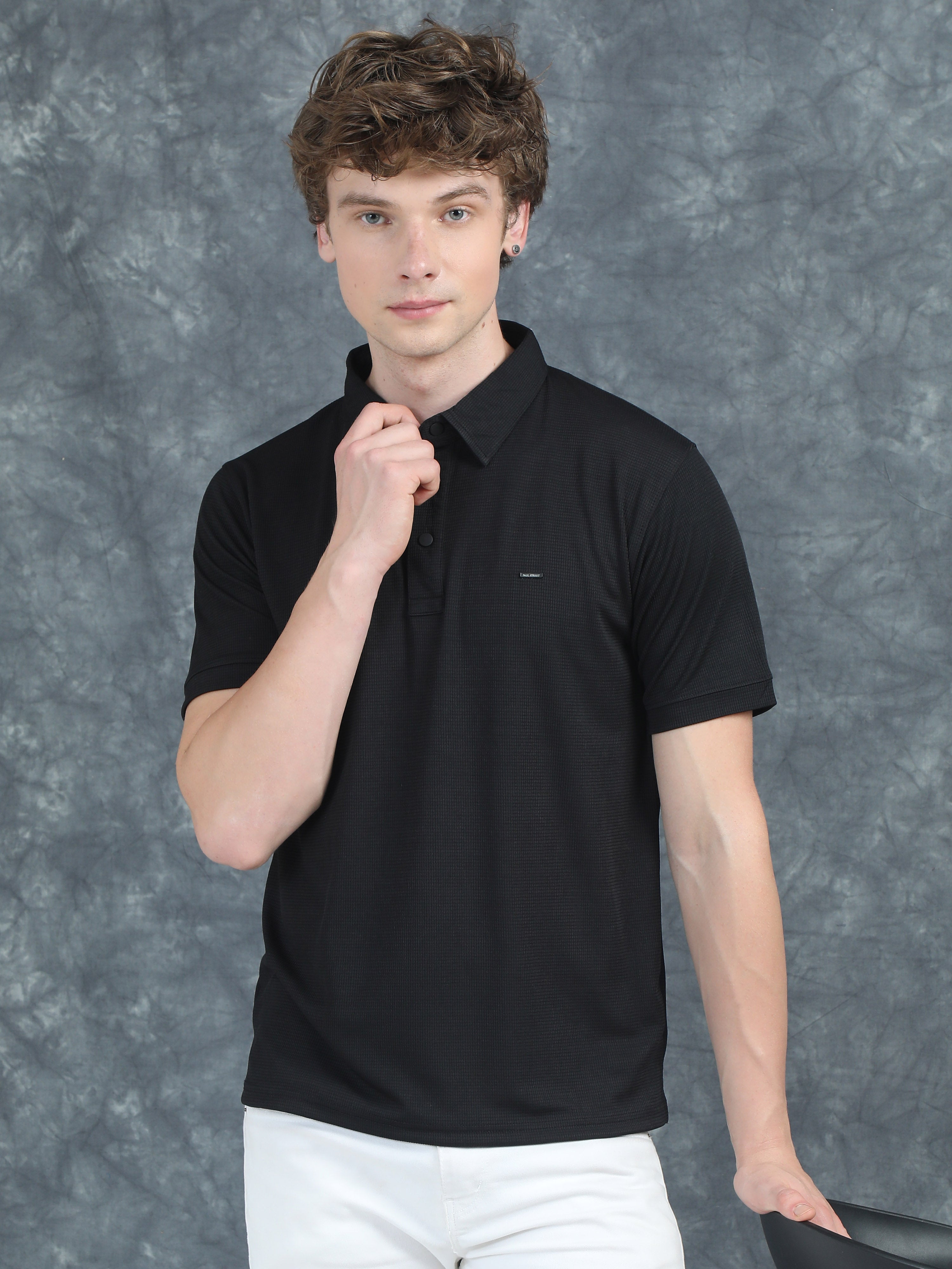 Men Cubic Polo Black T-Shirt