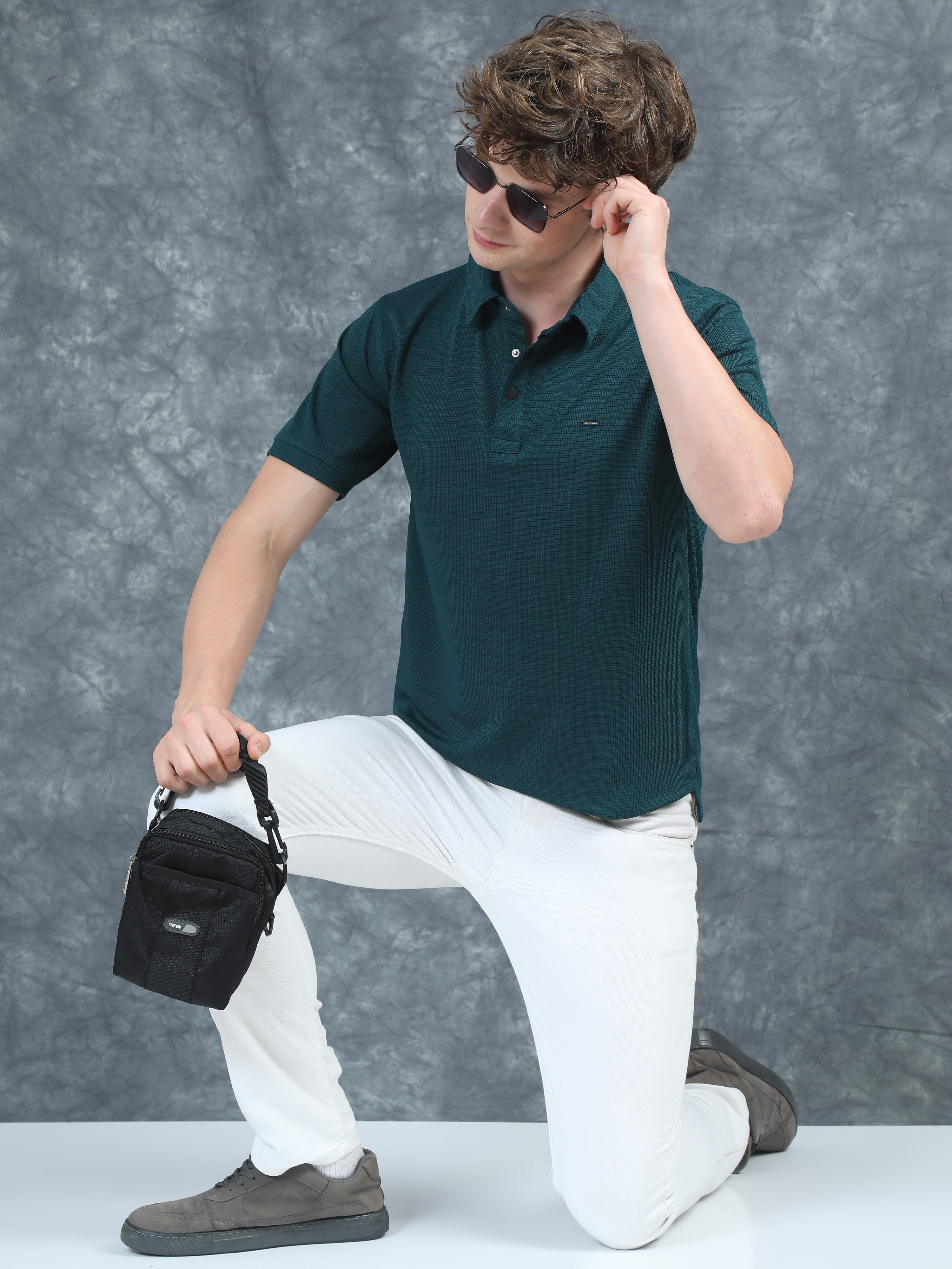 Men Cubic Polo Olive T-Shirt