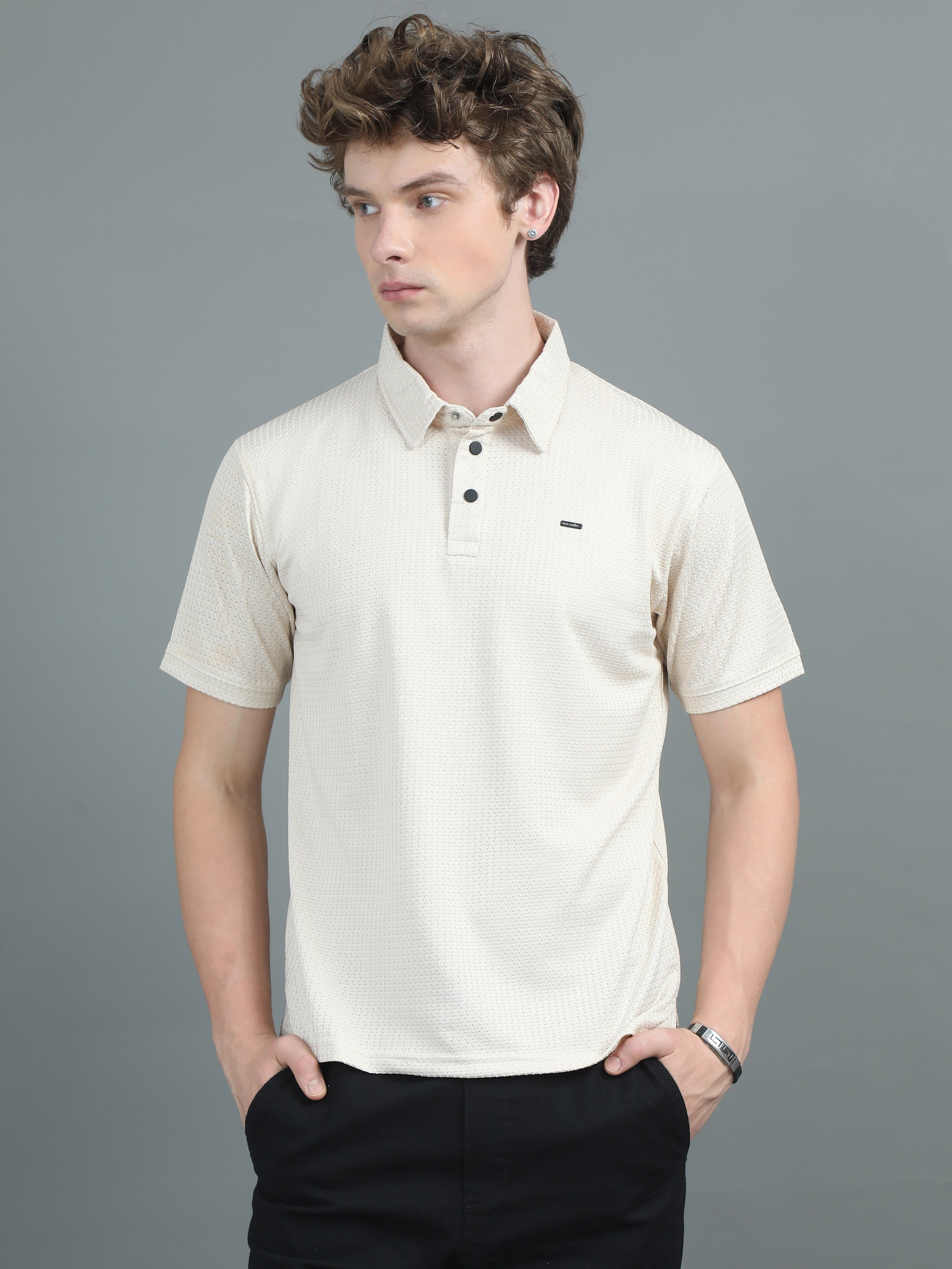 Men Ripple Polo Beige T-Shirt