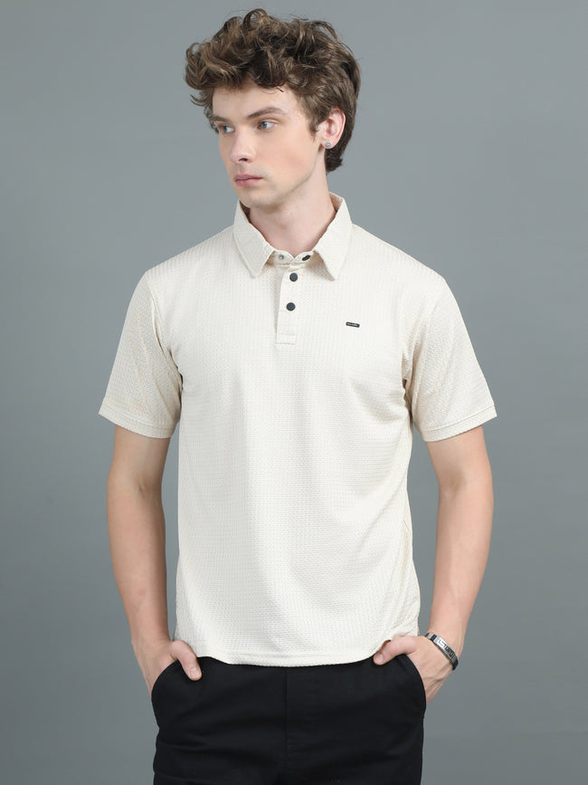 Men Ripple Polo Beige T-Shirt