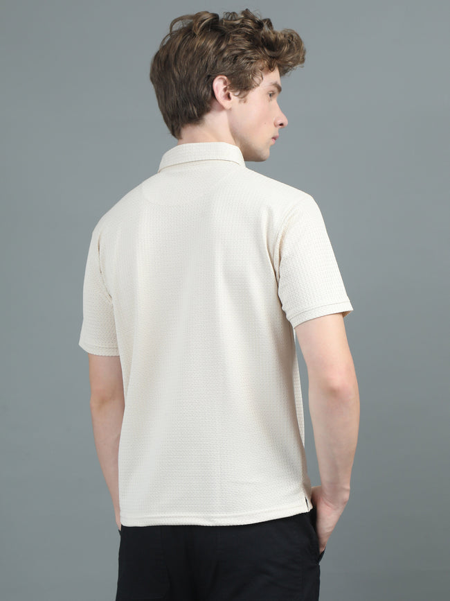 Men Ripple Polo Beige T-Shirt