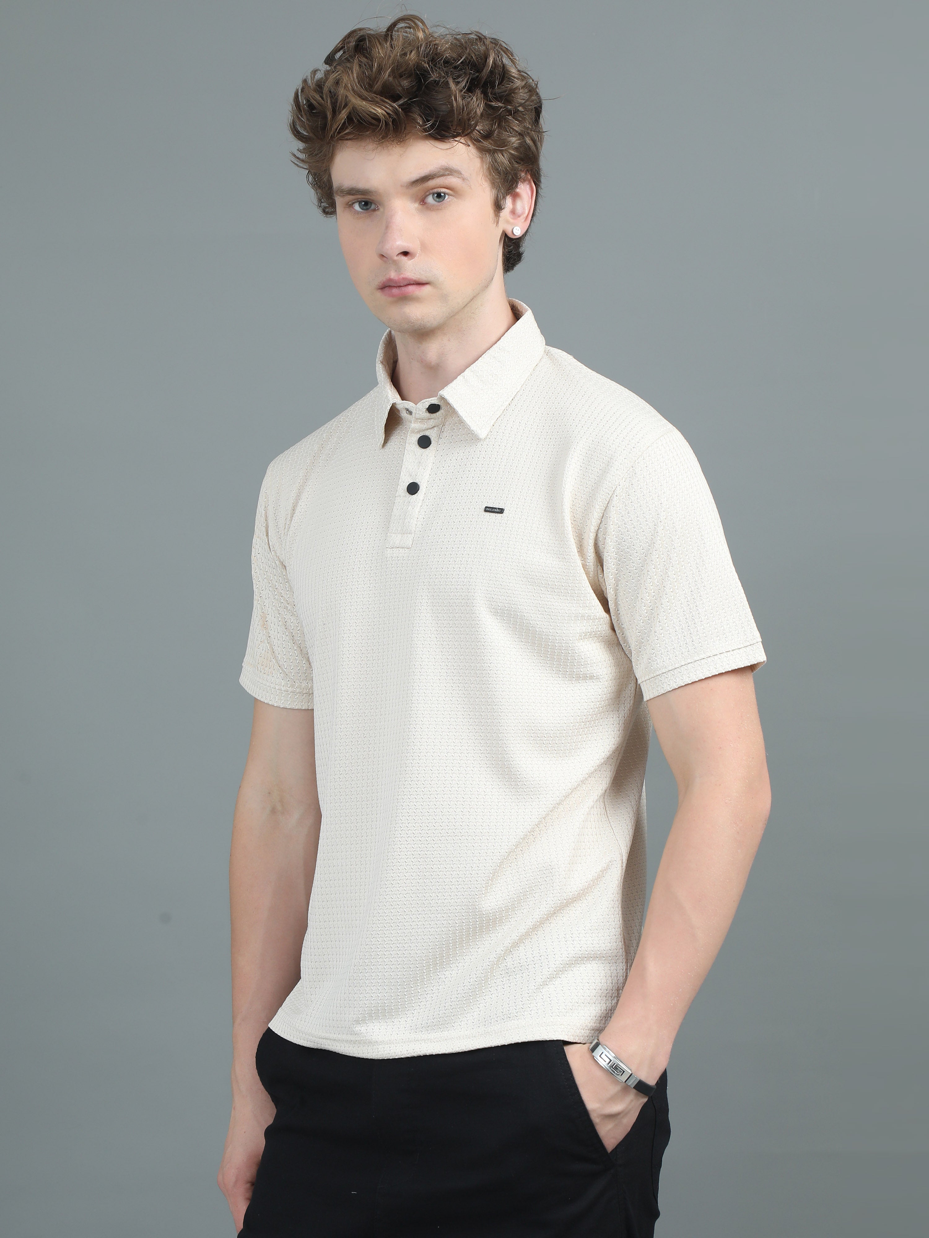 Men Ripple Polo Beige T-Shirt