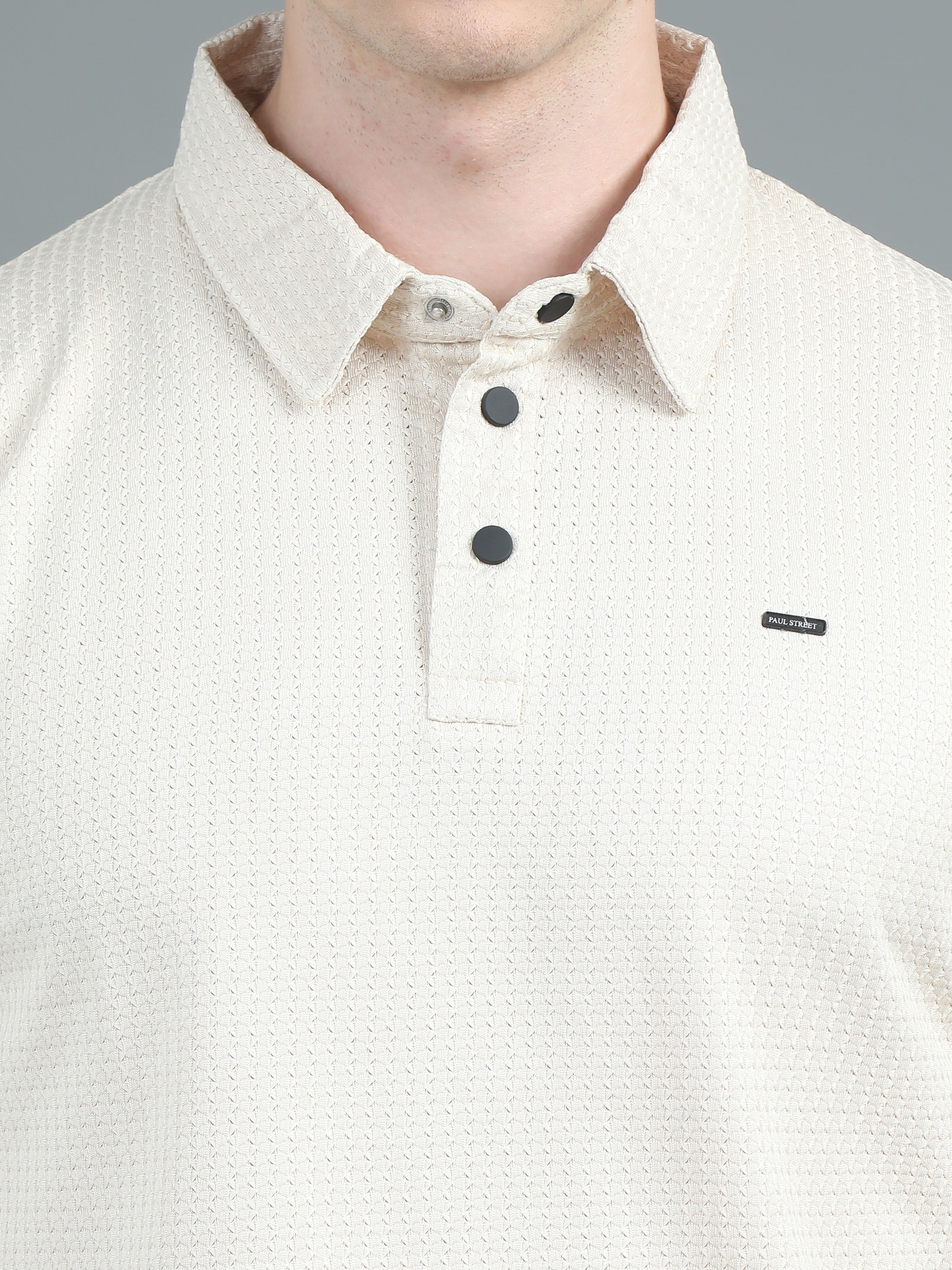 Men Ripple Polo Beige T-Shirt