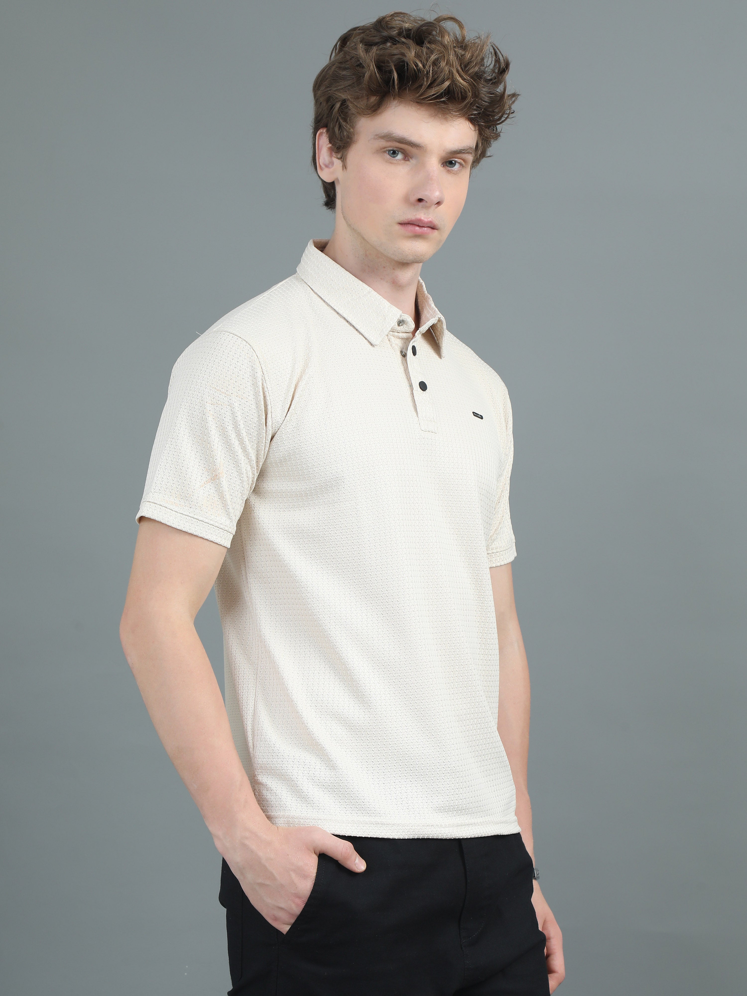 Men Ripple Polo Beige T-Shirt