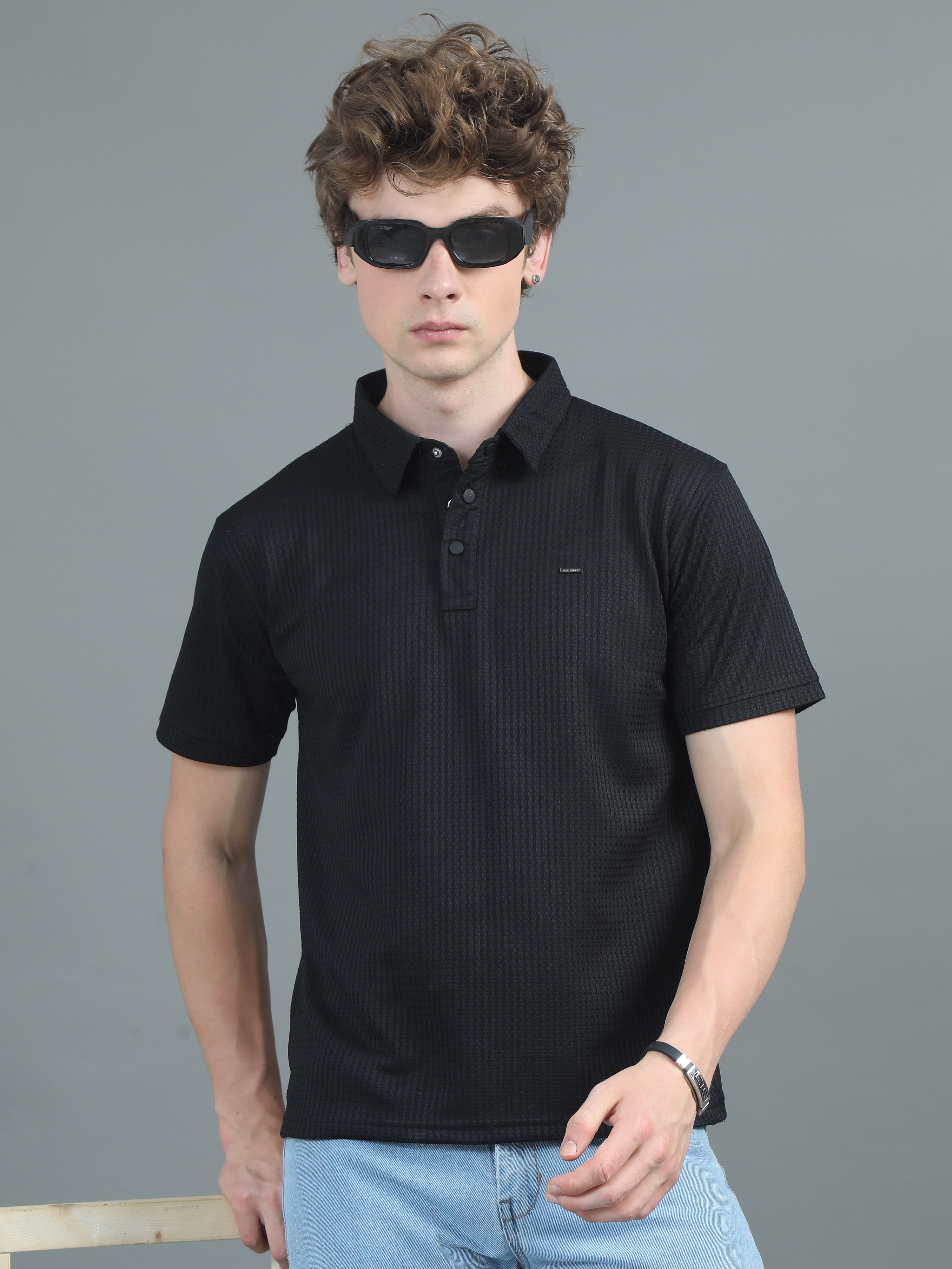 Men Ripple Polo Black T-Shirt