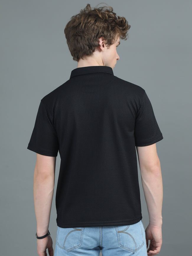 Men Ripple Polo Black T-Shirt
