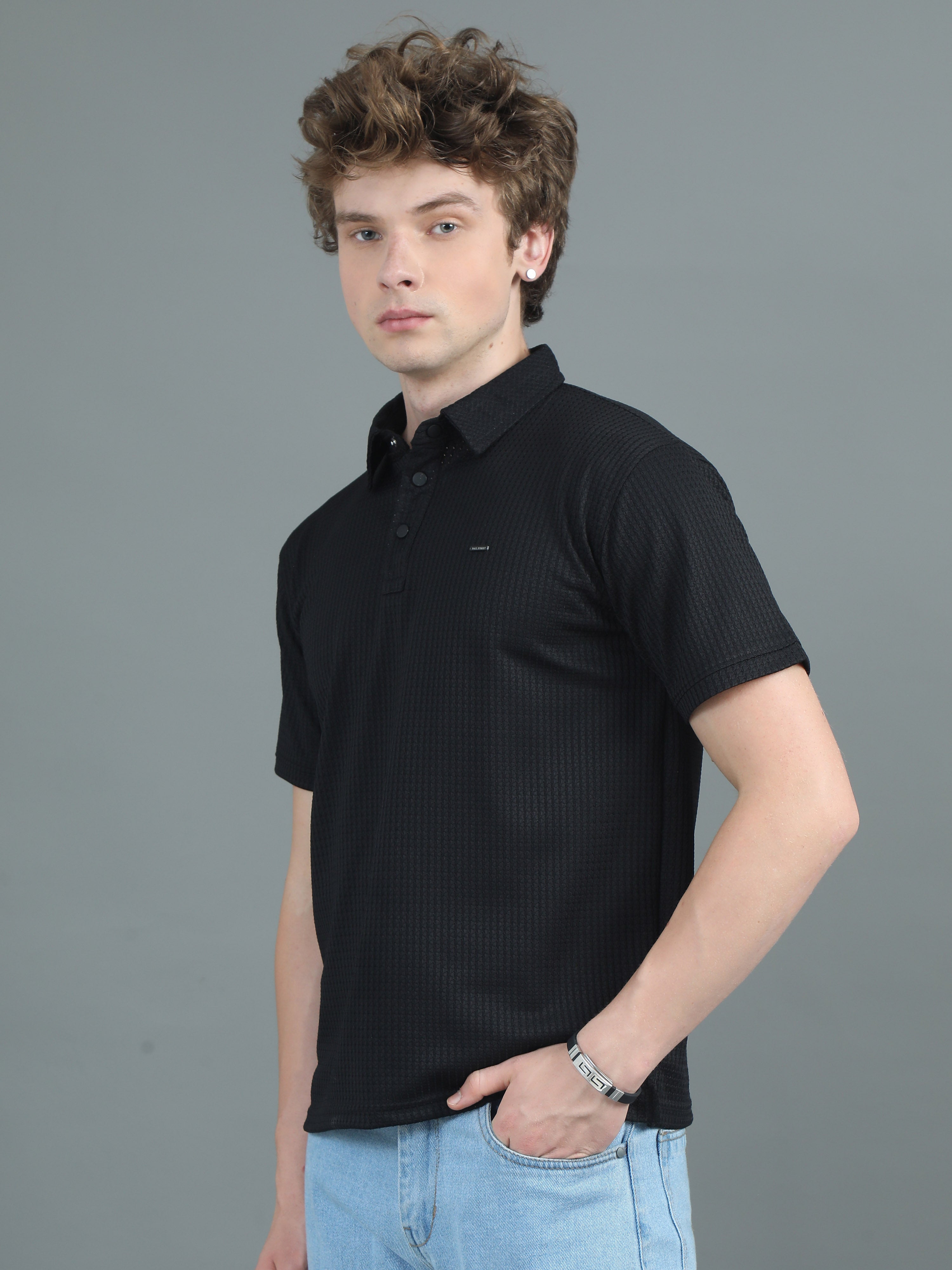 Men Ripple Polo Black T-Shirt