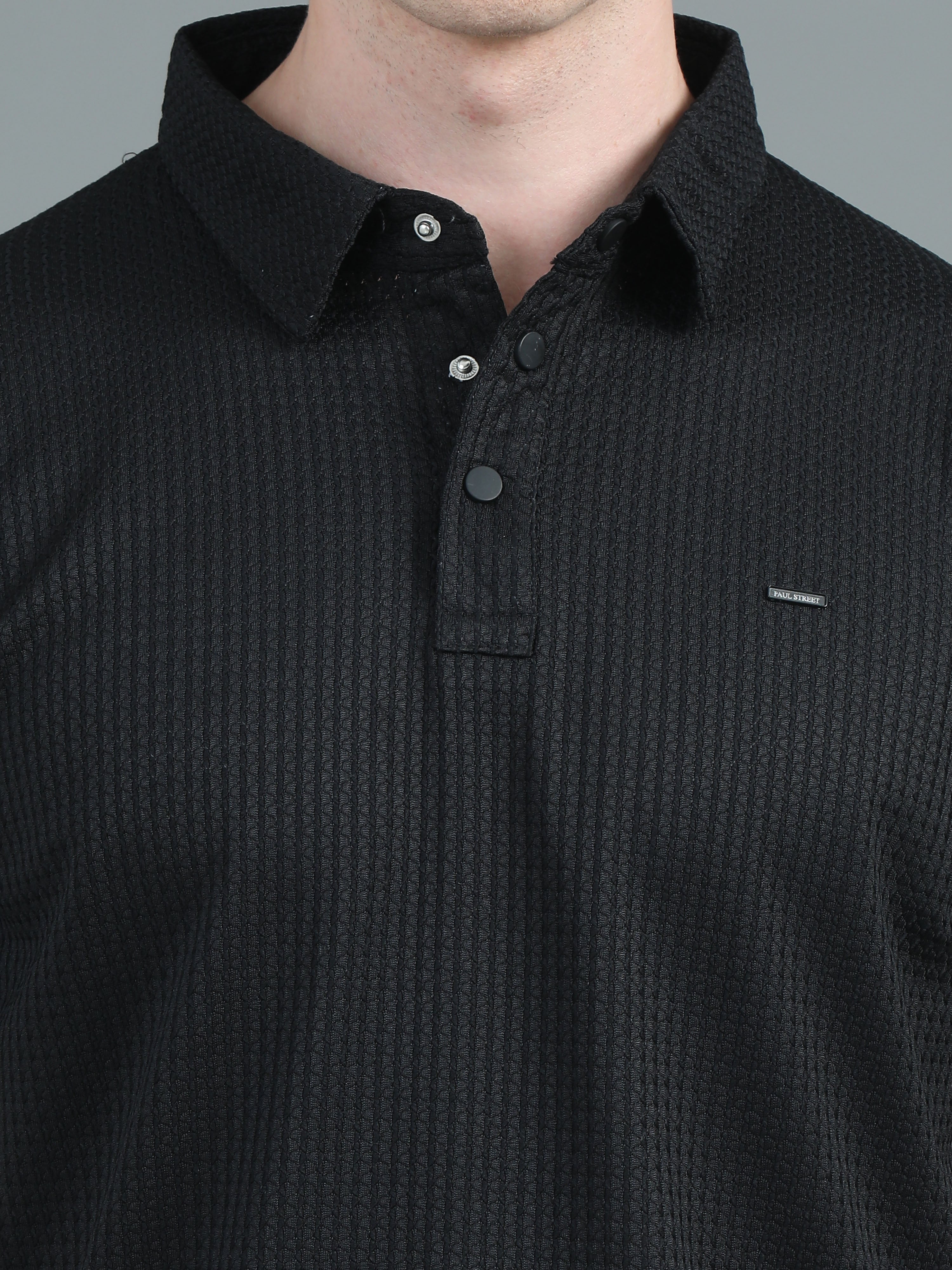 Men Ripple Polo Black T-Shirt