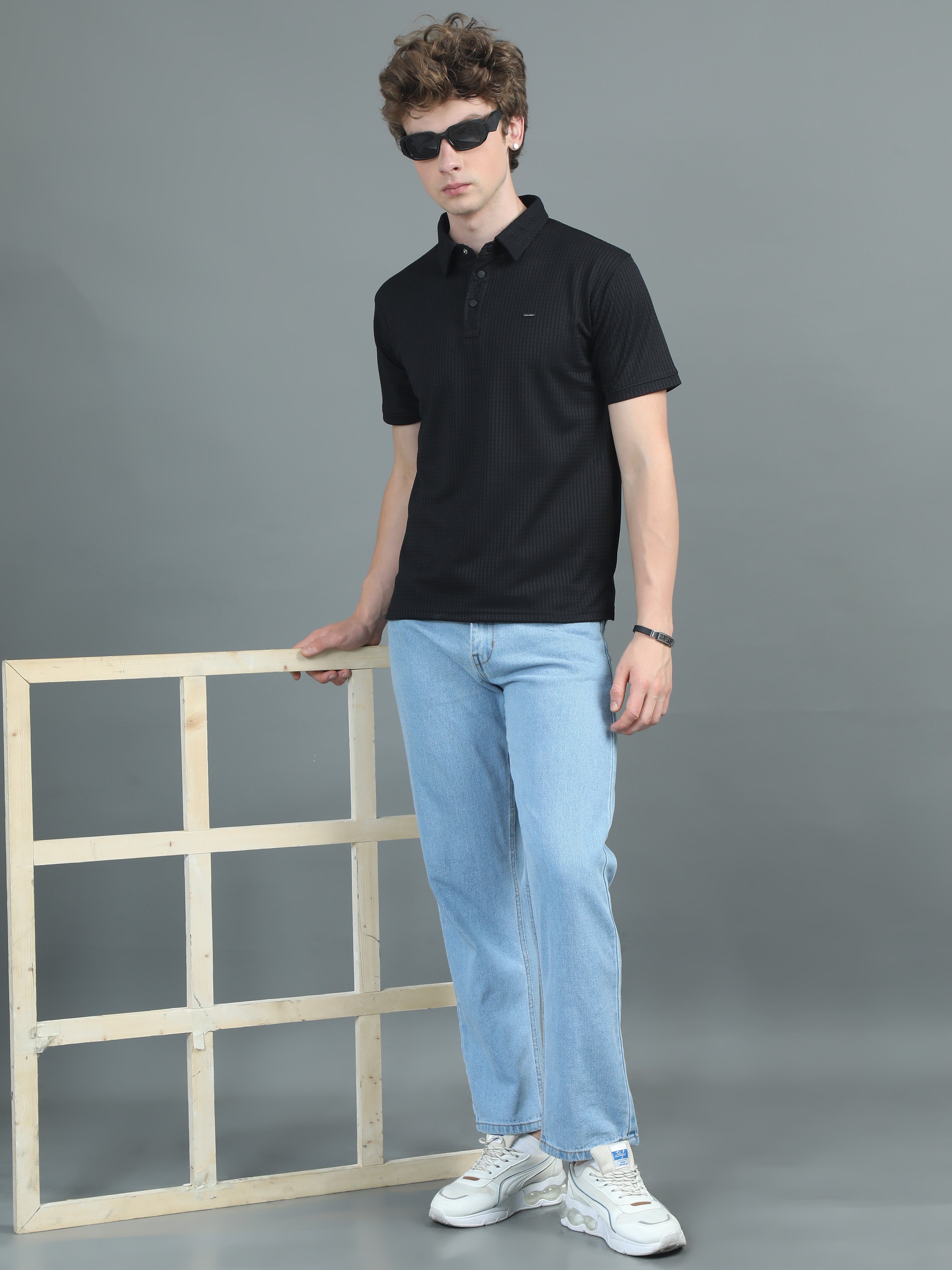 Men Ripple Polo Black T-Shirt