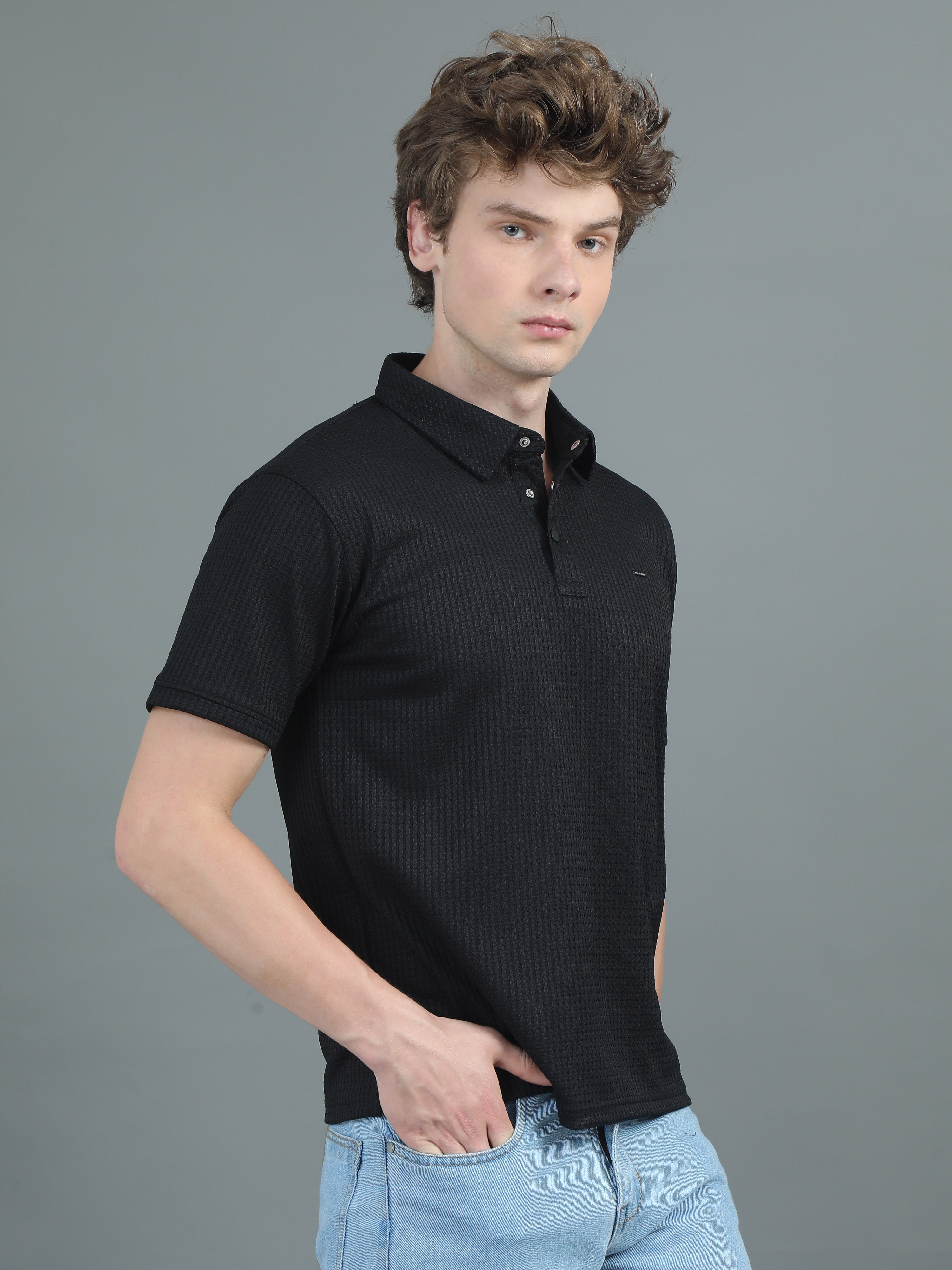 Men Ripple Polo Black T-Shirt
